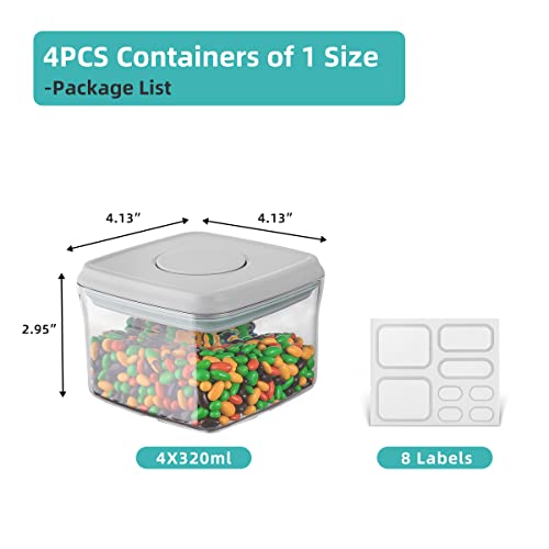 Ankou Airtight Container Set - (380ml 4 Pcs) Stackable One Button Openning Food Containers for Snacks Candy Salt Herbs Spices BPA-Free Tranparent (0.32 QT * 4) - color: 0.32 QT * 4