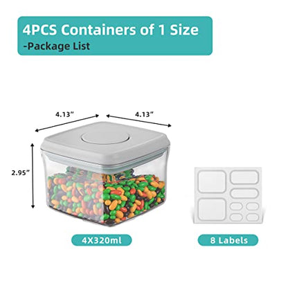Ankou Airtight Container Set - (380ml 4 Pcs) Stackable One Button Openning Food Containers for Snacks Candy Salt Herbs Spices BPA-Free Tranparent (0.32 QT * 4) - color: 0.32 QT * 4