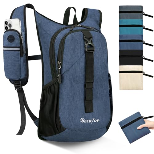 Seektop 20L Small Hiking Backpack for Women Men, Lightweight Hiking Packable Daypack with Phone Pocket for Travel Camping (Dark Blue, 20L) - color: Dark Blue, size: 20L