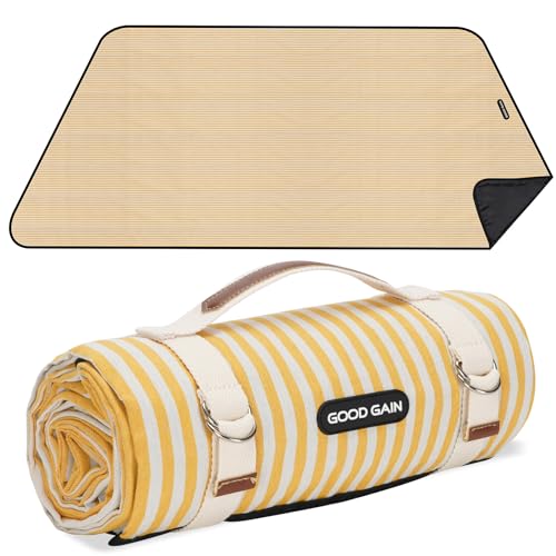 Picnic Outdoor Blankets Waterproof Extra Large - Beach Mat Sand Free Foldable with Carry Strap | Portable Camping Blanket | Park Blanket for Grass Park, Hiking, Travel, Concerts, Indoor (Yellow) - color: Yellow
