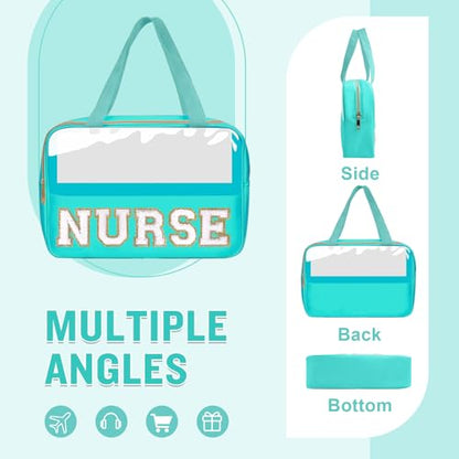 Nurses Week Gifts Chenille Letter NURSE Makeup Bag for Women,Preppy Nurse Cosmetic Pouch Zipper with Handle Nurse Essentials Bag for Work Supplies,Medical Assistant Bag Nursing Students(NURSE-Green) - color: NURSE-Green