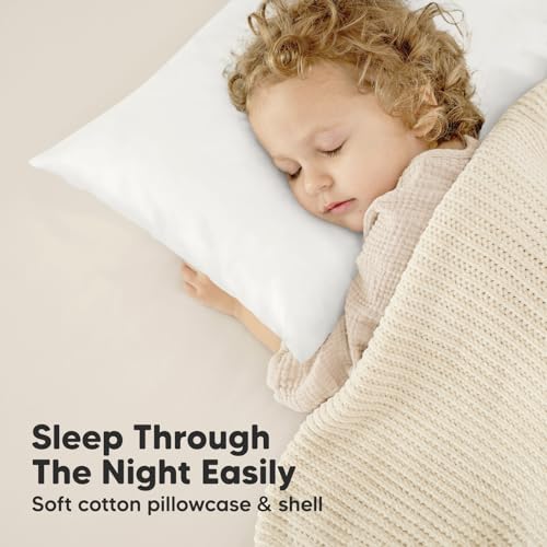 KeaBabies Organic Toddler Pillow with Pillowcase, Jumbo 14X20 - Soft Cotton Toddler Pillows for Sleeping - Machine Washable - Perfect for Travel, Toddler Bed Set (Soft White) - color: Soft White