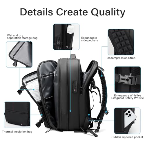 Travel Backpack with Vacuum System,60L Expandable Vacuum Backpack Travel with TSA Lock,17.3 inch Laptop Backpacks Vacpack Backpacks with Vacuum(Black,Built-in Air Pump) - color: Black