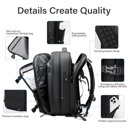 Travel Backpack with Vacuum System,60L Expandable Vacuum Backpack Travel with TSA Lock,17.3 inch Laptop Backpacks Vacpack Backpacks with Vacuum(Black,Built-in Air Pump) - color: Black