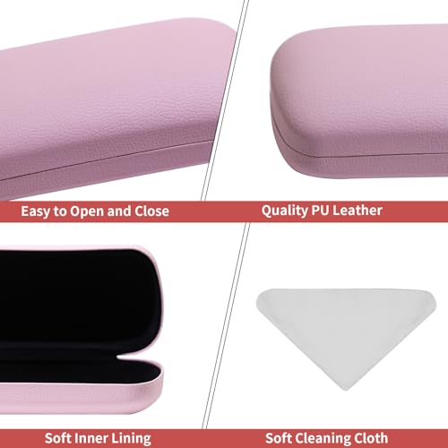 PERFECTSIGHT Sunglasses Case, Large Hard Shell Glasses Case, Cute PU Leather Protective Eyeglasses Case for Women Men - color: Pink