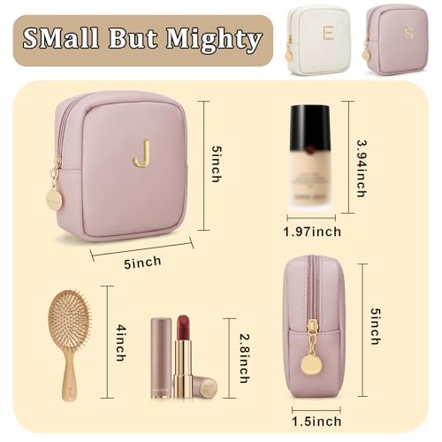 Personalized Birthday Gifts for Women - Initial Makeup Bag Set Travel Toiletry Bag Cosmetic Bags Soft Waterproof PU Leather Makeup Pouch Travel Essentials (J, 1pc Pink) - size: 1pc Pink, style: J