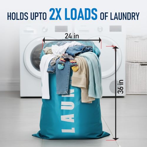 2 Pack Large Travel Laundry Bags, Blue + Pink - 24"x36” Heavy Duty Mesh Machine Washable Dirty Organizer with Drawstring for College - Holds 4 Loads - color: Blue + Pink