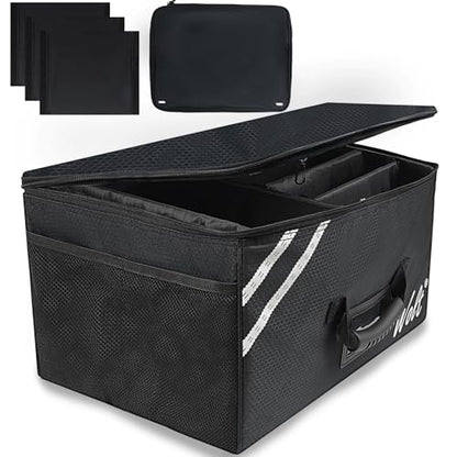 WOLT Car Trunk Organizer with Lid, Collapsible Multi Compartment SUV Organizer with Non-Slip Base Adjustable Straps - color: Black