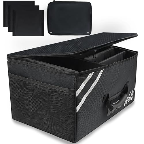 WOLT Car Trunk Organizer with Lid, Collapsible Multi Compartment SUV Organizer with Non-Slip Base Adjustable Straps - color: Black