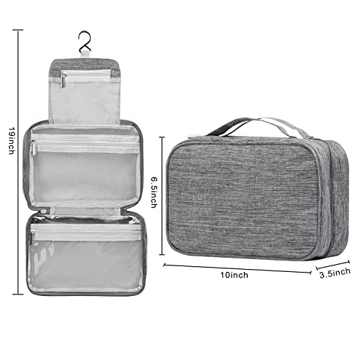Etercycle Toiletry Bag for Women Men, Waterproof Hanging Toiletry Bags for Traveling, Portable Foldable Travel Wash bag with Hanging Hook, Shaving Bag for Bathroom Shower- Gray - color: Gray