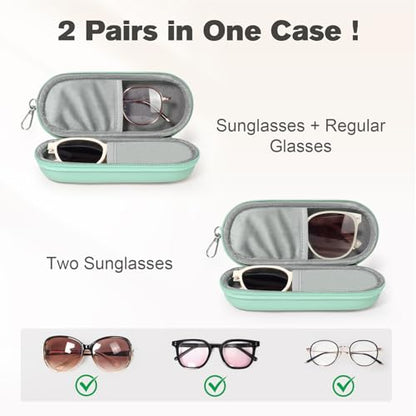 Double Eyeglasses Case, Dual Glasses Sunglasses Organizer with Zipper Closure, Eyewear Storage Box for Men Women Travel - color: Green