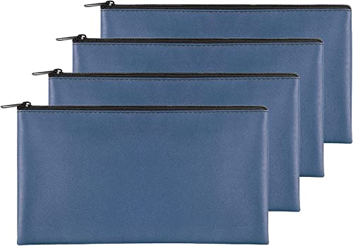 4Pack Money Bag 11 X 6 ", Safe Durable Money Bags with Zipper for Cash Waterproof, Coin Money Pouch PU Leather Bank Bag, Bank Bags with Zipper for Checks Makeup Bills Receipts Tool Storage Bag (Navy) - color: Blue, size: 4 Pieces