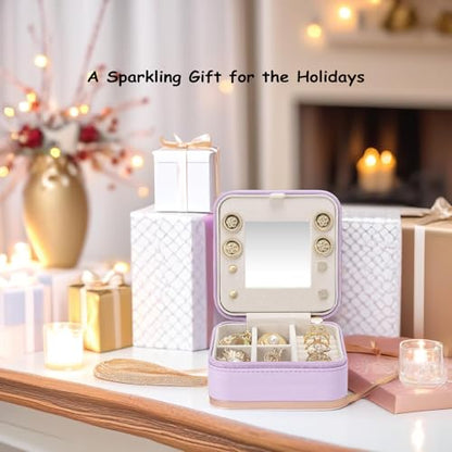 Vlando Small Travel Jewelry Box Organizer - Mirrored Carry-on Jewelries Necklaces Rings Earrings Necklace Storage Case, Purple - color: a. Purple