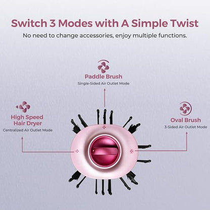 3 in 1 Ionic Hair Dryer Brush, Lightweight Blow Dryer Brush in One for Faster Dry and Style, Blowout Hot Air Brush, One Step Straightener Volumizer with Millions Negative Ions for Smooth