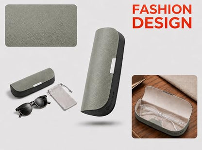 Glasses Case hard shell,3-in-1 Sunglasses Case & Eyeglass Case with Cleaning Cloth & Storage Pouch - color: Gray
