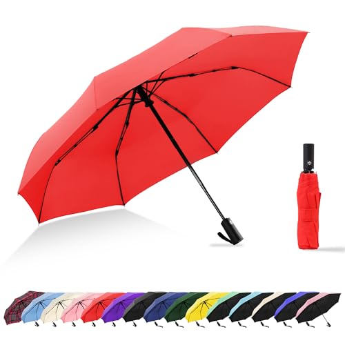 Travel Umbrella UV Sun Protection - Compact Mini Travel Size Automatic Windproof for Backpack or Purse, Lightweight Outdoor Parasol - color: Red