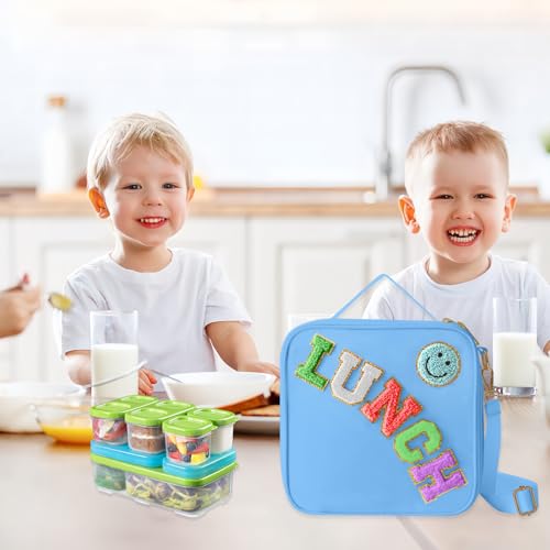 Insulated Lunch Bag With Adjustable Shoulder Strap, Nylon Preppy Lunch Box Large Insulated Lunch Bag Reusable Lunch Tote Bag with Smiley Preppy LunchBag for Girls School Travel Picnic (Dark blue) - color: Dark Blue