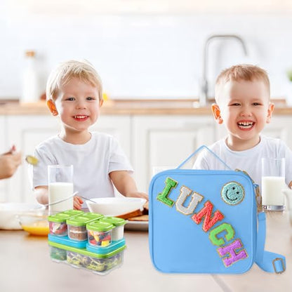 Insulated Lunch Bag With Adjustable Shoulder Strap, Nylon Preppy Lunch Box Large Insulated Lunch Bag Reusable Lunch Tote Bag with Smiley Preppy LunchBag for Girls School Travel Picnic (Dark blue) - color: Dark Blue