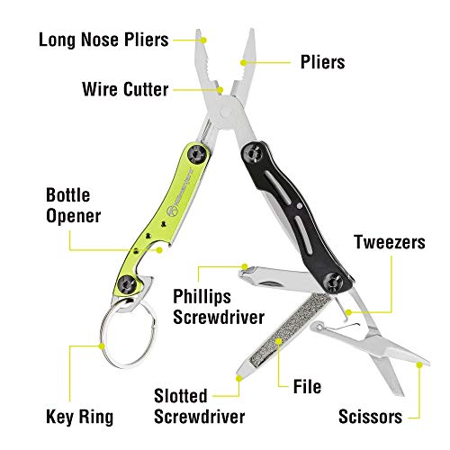 Kilimanjaro 910055 Ascend 9 in 1 Multi-Tool -with TSA Compliant, Long Nose Pliers, Wire Stripper, Bottle Opener, Scissors, Phillips and Slotted Screwdriver, Single Cut File, Tweezers, Key Chain