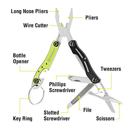 Kilimanjaro 910055 Ascend 9 in 1 Multi-Tool -with TSA Compliant, Long Nose Pliers, Wire Stripper, Bottle Opener, Scissors, Phillips and Slotted Screwdriver, Single Cut File, Tweezers, Key Chain