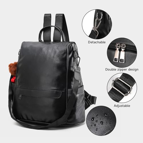 CHERUTY Women Backpack Purse PU Leather Anti-theft Casual Shoulder Bag Fashion Ladies Satchel Bags - color: Black, size: Medium