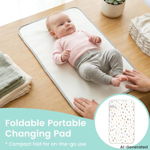 Mommy's Choice Portable Baby Changing Pad, Waterproof & Wipeable Diaper Changing Mat, Travel Essential for Newborn, Baby Boy Girl Registry Must-Haves, Cambiador de Bebé Portátil（Raindrops）
