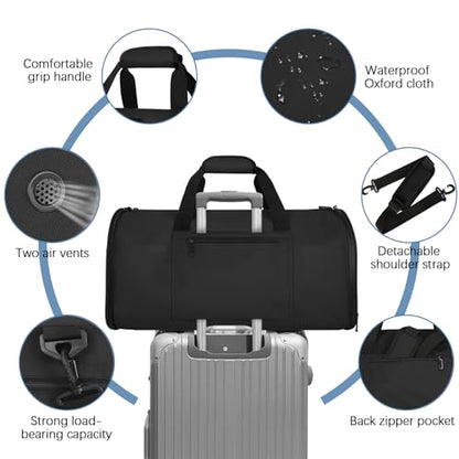 Garment Bags for Travel,50L Carry on Convertible Garment Duffle bag with Shoulder Strap,3 in 1 Hanging Suit Travel Bag with Shoulder Strap - color: Black