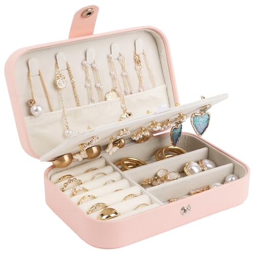 OceeK Travel Jewelry Box,Travel Jewelry Case for Girls Women Mothers, Jewelry Organizer Case, PU Leather Pink,1 Pack - color: Pink, size: 6.3x4.3