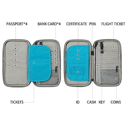 VanFn RFID Travel Passport Wallet, Family Passport Holder, Trip Document Organizer P.Travel Series - color: Blue