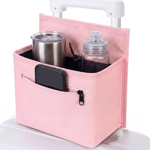Tallew Luggage Travel Cup Holder Bag for Women, Suitcase Holds 2 Cups Hands-free Drink Organizer Attachment for Luggage, TravelGift for Female Travelers Flight Attendants(Pink)