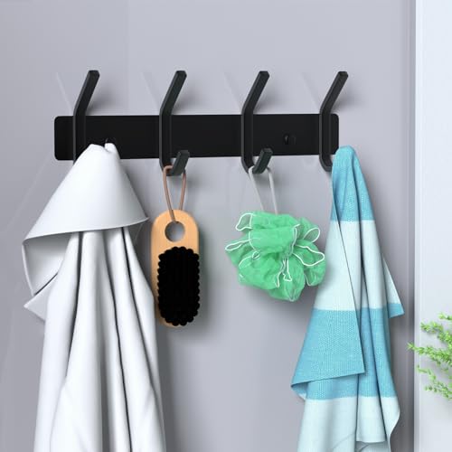 VAEHOLD Wall Hooks, Heavy Duty Aluminum Towel Hooks for Hanging Coat, Hat, Key, Clothes, Closet Hook Wall Mount for Kitchen, Bathroom, Office (“C“ Shape Coat 4 Hooks 2 Pack) - color: Black, size: “C“ Shape 4 Hooks 2 Pack