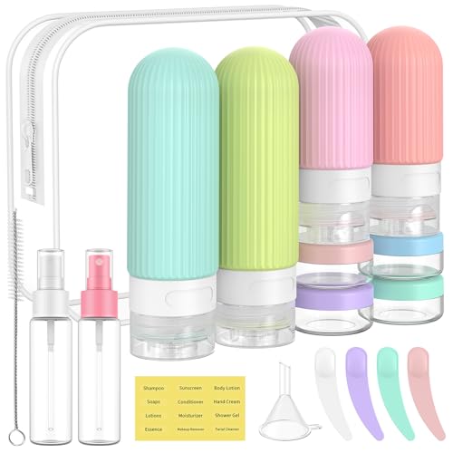 ME.FAN Travel Bottles for Toiletries,18 Pack Silicone Portable Size Bottle, TSA Approved Refillable Cosmetic Container Kits for Conditioner, Shampoo, Lotion,Face Cream - Bright - color: Bright
