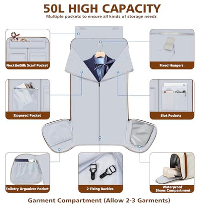 Rolling Garment Bags for Travel - Carry on Convertible Garment Duffle Bags with Wheels for Men Women, 4 in 1 Large Travel Duffel Bags with Shoes Compartment Hanging Suit Dress Weekender Bag 4pcs Set - color: Beige