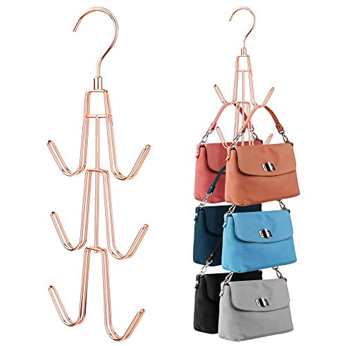 ZEDODIER 2 Pack Purse Organizer for Closet, Heavy-Duty Hanging Purse Hanger Closet Holds Up to 12 Purses, Metal Rotating Space Saving Bag Holder Handbag Storage Hook Backpack Rack, Rose Gold - color: Rose Gold, size: 2 Pack