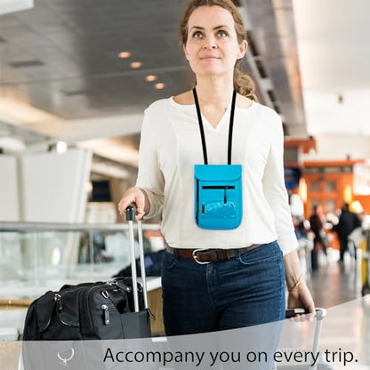 RFID Blocking Travel Neck Wallet Pouch and Passport Holder, Travel Neck Pouch Passport Holder for Women & Men - Light Blue - color: Light Blue