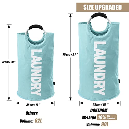 DOKEHOM 90L Large Laundry Basket, Collapsible Laundry Bag, Freestanding Tall Clothes Hamper, Foldable Washing Bin (Light Blue) - color: Light Blue, size: 90L