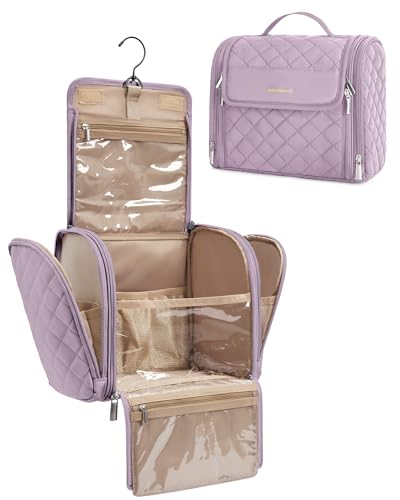 BAGSMART Travel Toiletry Bag, Large Capacity Cosmetic Bags for Women with Hanging Hook, Water-resistant for Toiletries Accessories Brushes Sponge, With Handle - color: Purple, size: Large