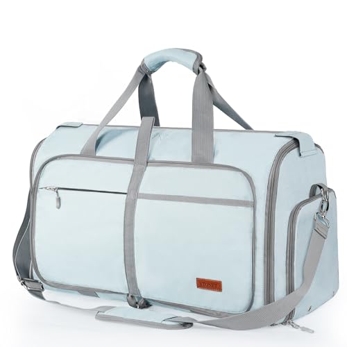 ‌Ytonet Foldable Garment Duffle Bags for Travel, Carry On Convertible Duffel Bag with Shoe Compartment & Water Resistant Fabric, 2-in-1 Hanging Suit Organizer, Mint Green - color: Blue