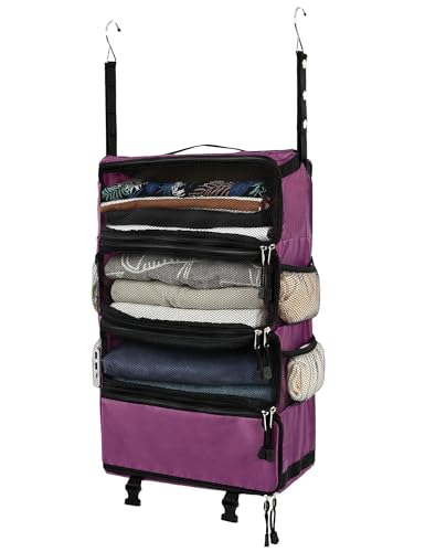 ELEZAY Hanging Packing Cubes All in One Ultra-Light Travel Shelves Portable Compression Organizer Bag Essentials for Carry-on Luggage Suitcase Closet Wardrobe Accessories Medium, Purple - color: Purple, size: Medium
