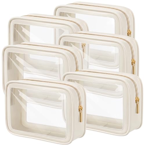 Hsei 6 Pcs Clear Makeup Bags TSA Approved Travel Toiletry Bags with Zipper Clear Cosmetic Organizer Set Diaper Bag Organizer Car Storage Pouch Gift for Women Mothers Day (Beige) - color: Beige