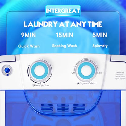 INTERGREAT Portable Washing Machine, 6.6 Lbs Mini Washer Machine Compact, 110V Single Tub Semi-Automatic Portable Laundry Washer Machine for Apartments, RV, Dorms, Traveling, Blue
