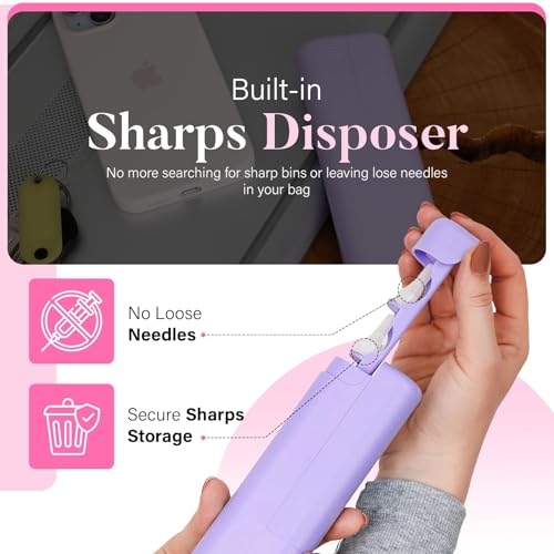 STRAWBERRY & CO Insulin Cooler Travel Case - Built-in Sharps Dispenser & Temperature-Control Organizer- TSA Approved Diabetic Pen Storage for Ozempic, Insulin Pens & Needles - Compact & Leak-Proof - color: Purple
