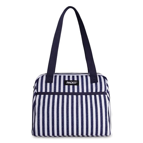 PackIt(R) Freezable Hampton Lunch Bag, Seaside Stripe, Built with EcoFreeze(R) Technology, Collapsible, Reusable, Zip Closure with Front Pocket and Shoulder Straps, Designed for Fresh Office Lunches - color: Seaside Stripe