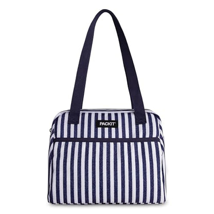 PackIt(R) Freezable Hampton Lunch Bag, Seaside Stripe, Built with EcoFreeze(R) Technology, Collapsible, Reusable, Zip Closure with Front Pocket and Shoulder Straps, Designed for Fresh Office Lunches - color: Seaside Stripe