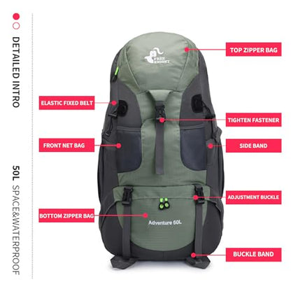 Bseash 50L Hiking Backpack, Water Resistant Lightweight Outdoor Sport Daypack Travel Bag for Camping Climbing Skiing Cycling (Army Green - With Shoe Compartment) - color: Army Green - With Shoe Compartment