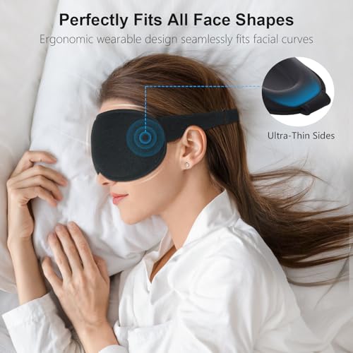Gritin 100% Blackout Sleep Eye Mask for Women Men, Zero Pressure Sleeping Mask - Ergonomic Design 3D Cutout Eye Movement and Eyelash Friendly Night Blindfold, Ultra Soft Comfortable for Sleeping - color: Black