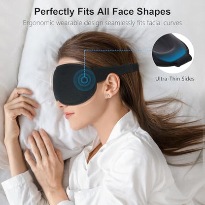 Gritin 100% Blackout Sleep Eye Mask for Women Men, Zero Pressure Sleeping Mask - Ergonomic Design 3D Cutout Eye Movement and Eyelash Friendly Night Blindfold, Ultra Soft Comfortable for Sleeping - color: Black