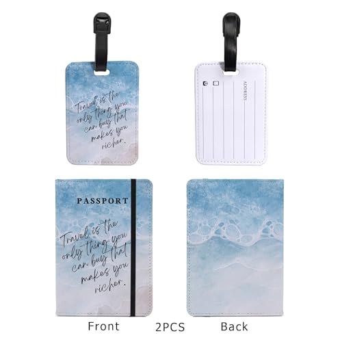 PDE-QUNLIAN Passport Book Holder,Passport Wallet for Men Mr and Mrs Passport Holder for Women Passport Cover World Map Passport Case for Couples Christmas Traveling Luggage Tag 2PCS - color: Beach Ocean 2Pcs (Passport Holder + Luggage Tag)