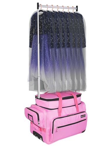 Dance Bag with Garment Rack,23inch Dance Competition Garment Bags with Clothes Rack,Suitcase,Rolling Duffle for Travel, Wheeled Drop-Bottom Upright Luggage Closet Suitcase(Expand-Pink - color: 23inch Expand-Pink