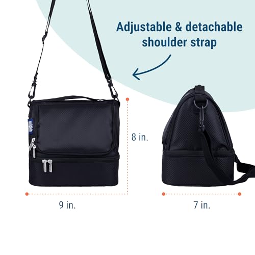 Wildkin Kids Two Compartment Insulated Lunch Bag – Keeps Food Hot or Cold, Easy-Clean Lining, Leak-Resistant & BPA-Free – Boys & Girls, Ideal for School, Travel & Daycare – Rip-Stop Black - color: Rip-Stop Black